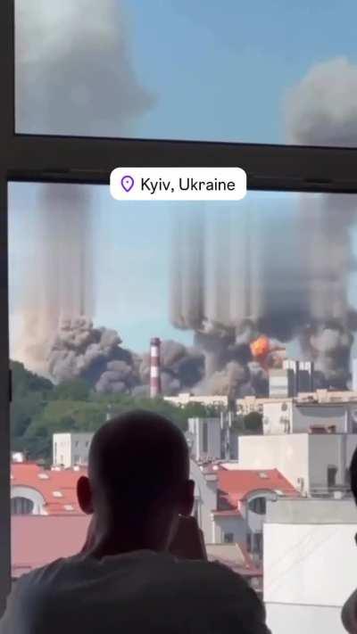 Another angle of missile strikes on Kyiv this morning