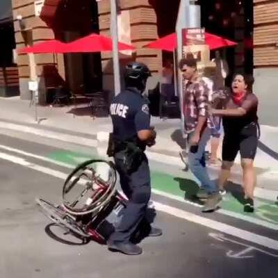 Gangs of LAPD Beating Up Peaceful Wheelchaired- Protestor