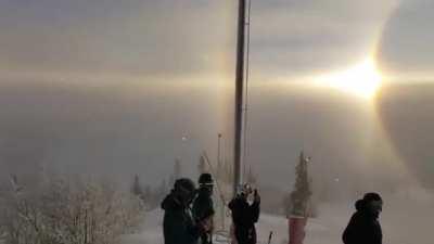 A solar parhelion, also known as a sun dog.