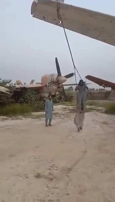 Taliban use scrapped jet as swing set in abandon airbase, the type of content right wing subreddits like r/Afghanistan, r/afghanconflict and etc ban from their subreddits