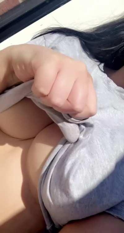 Showing off my big tits makes me horny 😍 [OC]