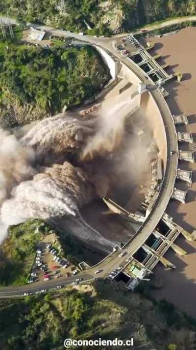 Dam opening its gates due to heavy rains in Chile.