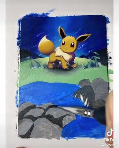 Did a time lapse of painting an eevee card! 😊 also I could listen to Pokemon music all day