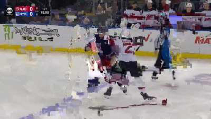Rangers and Devils kick off the game with a full line brawl resulting in 8 game misconducts 2 seconds into the game