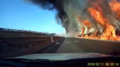 Car drives over spilled liquefied petroleum gas