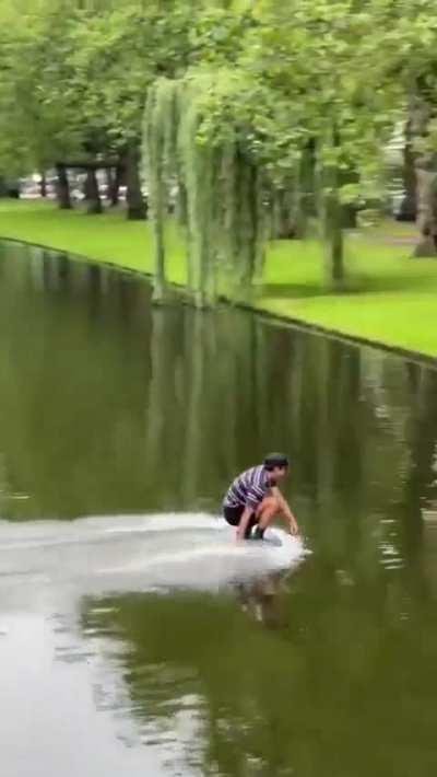 Using a skimboard to cross a river