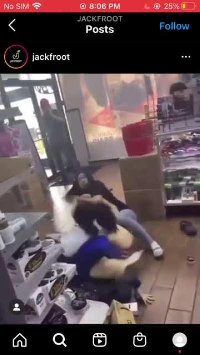 A fight took place inside an Asian owned beauty store when an employee confronted a thief and tried to prevent her from leaving the store. A customer saw what was happening and shit went down.