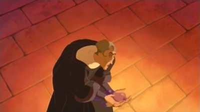 In the 1996 Disney film Hunchback of Notre Dame, during the Hellfire sequence, the background voices are speaking in Latin &quot;Mea culpa&quot; (My fault), &quot;Mea maxima culpa&quot; (My greatest fault) and even &quot;Kyrie Eleison&quot; (Lord have mercy), highlighting Frollo's hyp