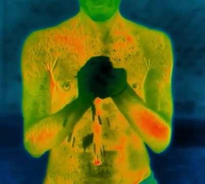 Thermal imaging camera shows how the human body loses heat when exposed to the blistering cold