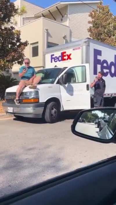 This is the 2nd video in a week I've seen of an old guy jumping on the hood of a vehicle…