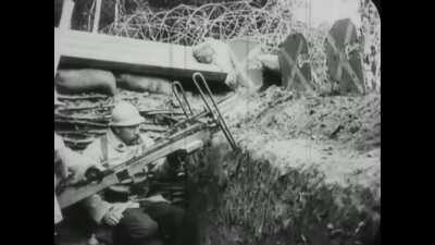 French Troops Use Sauterelle to Launch Grenade [WWI b/w]