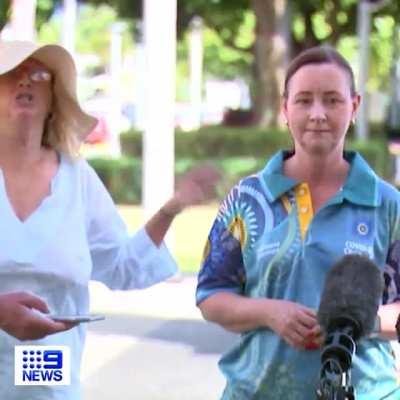 Cairns woman interupts QLD health minister Yvette Daths press conference while announcing a new pop up vaccination hub. She crumbles..