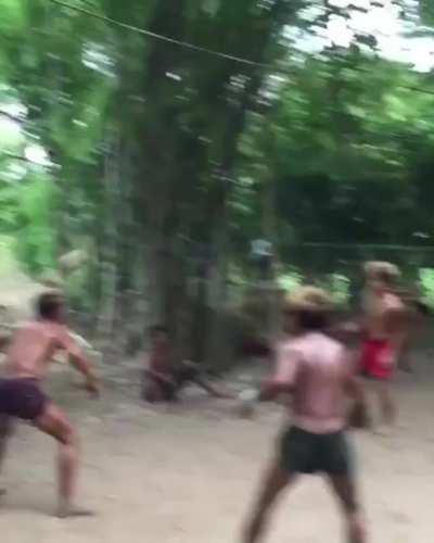 This awesome intense game of kick volleyball (Sepak Takraw)