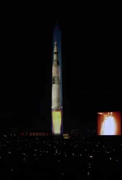 Launch of the Saturn 5 rocket for the Apollo 11 mission projected on the Washington Monument. I was even thrilled to see this video for the first time.