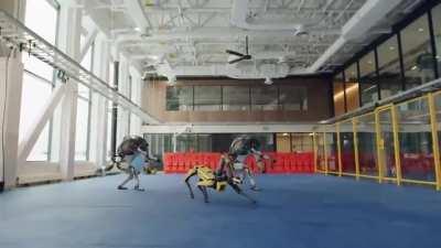 Boston Dynamics Robots soulfully dancing in rhythm.