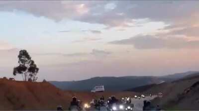 Miguel Oliveira, the only Portuguese MotoGP ride ever, being escorted by a group of bikers to the last race of the season in Portimão (credit to u/I_like_cute_girls)