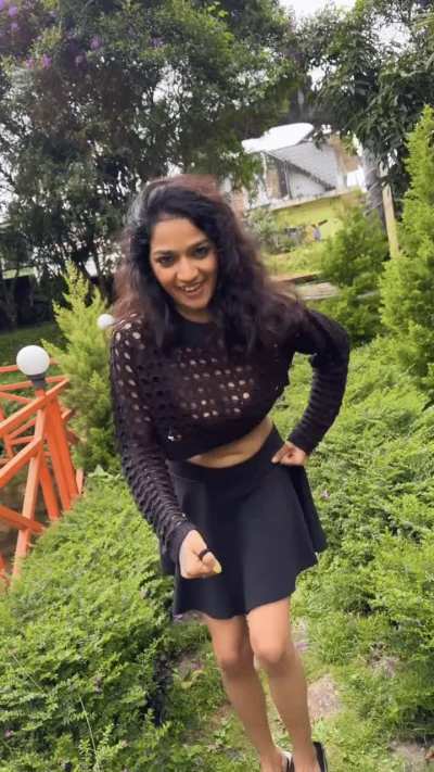 Lavanya Manickam in black crop top and skirt