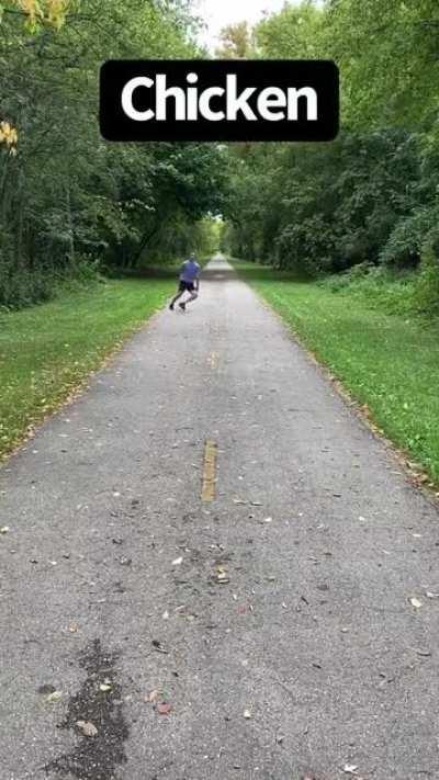 Man impersonating how several different animals run.