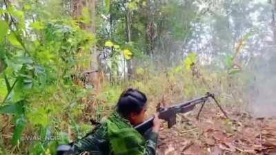 Karen National Liberation Army using a WW2-Era M1918A2 Browning Automatic Rifle (BAR).