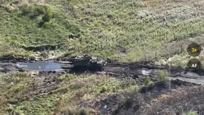 A Ukrainian APC takes a hit from a Russian FPV drone in the Kursk region - September 2024