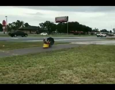 Florida Man Beats Bird Scooters At Their Own Game With A Leaf Blower And A Mop Bucket