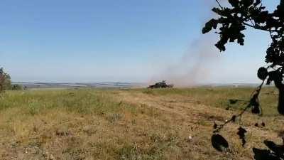 A Russian T-72B3 being filmed as it gets hit by an ATGM. Near Lisichansk, Ukraine