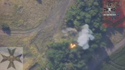 Ukrainian D-30 howitzer got destroyed by the Lancet strike. Filmed by 15th motorized rifle brigade &quot;Black Hussar