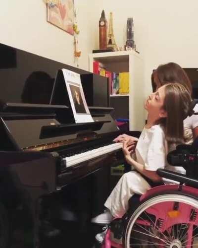 Valentina, 14, was born with a rare muscle disease and has been in a wheelchair for as long as she can remember. A year ago she couldn’t even read music, now she’s playing Chopin. She has also taught herself to play the cello, and believes she will change