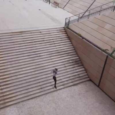 This guy jumping an entire flight of stairs...