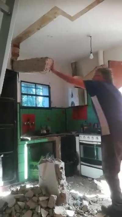 Tearing down a beam in the kitchen 