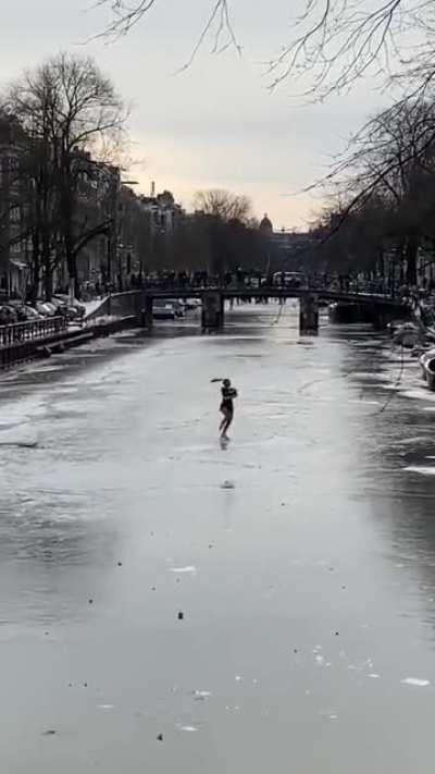 Ice skater on the Dutch Canals