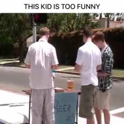 Funny kids sells beer.