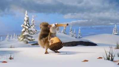 Scrat finally got the acorn.The shot was made as a farewell to Blue Sky Studios