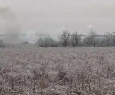 Pair of Ukrainian Mi-17 attack-transport helicopters fire at Russian positions with unguided rockets (12/2023)