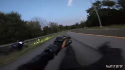 Happiest motorcycle crash I ever seen