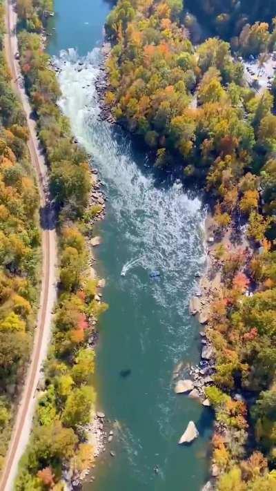 A human cannonball at the New River Gorge National Park and Preserve in West Virginia, USA.