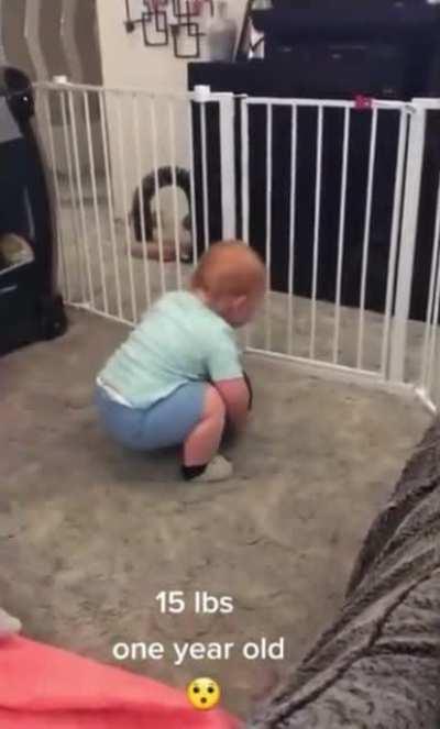 He was determined to pick up this 15lbs medicine ball and so he did!