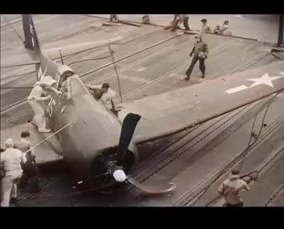 WW2, 1944- F6F Hellcat Crash Lands Onto Aircraft Carrier