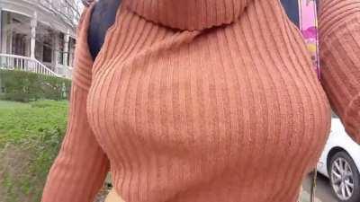 I hope you like this sweater + braless look