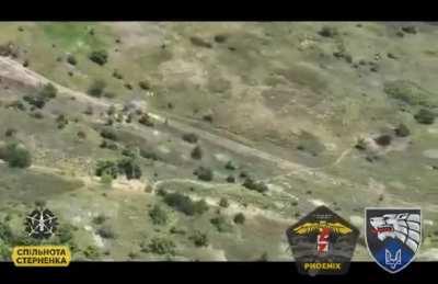 A Ukrainian FPV pilot attacks a Russian soldier on a motorcycle. Near Bakhmut, Donetsk Oblast.