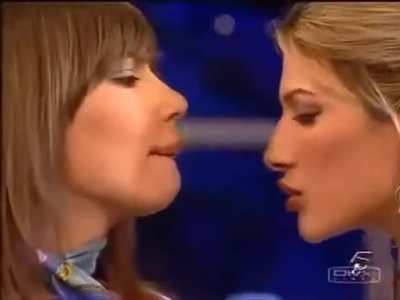 Celia Blanco Kissing Cute Girl Live on Spanish Tv