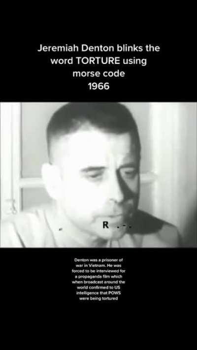 Prisoner of War Jeremiah Denton blinks the word torture using morse code