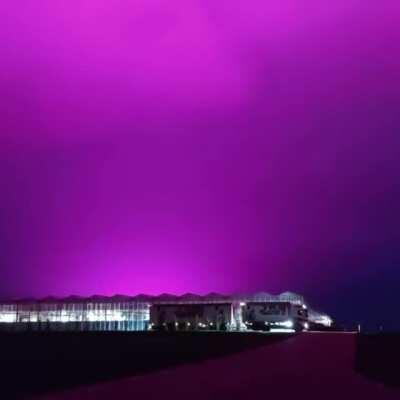 A tomato farm installed a new energy-efficient lighting system near the town of Trelleborg, Sweden, turning the sky into a purple color during nightime.