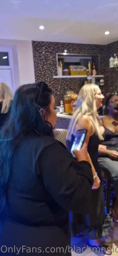 Older woman loves black male stripper's cock.