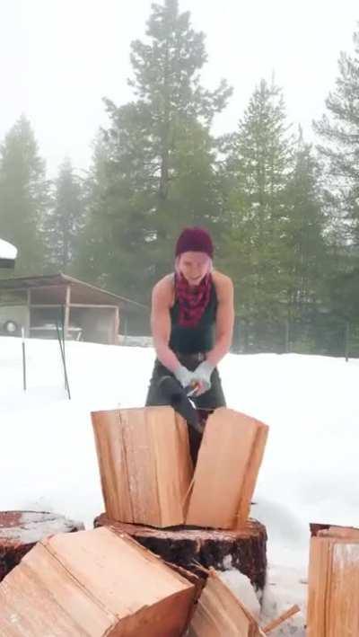 Woodchopping in the snow