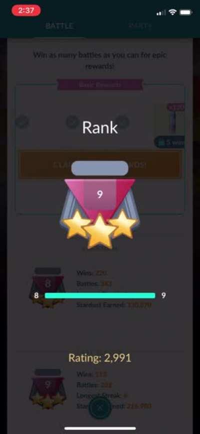 Anecdote: Initial Rating of 2991 Upon Reaching Rank 9