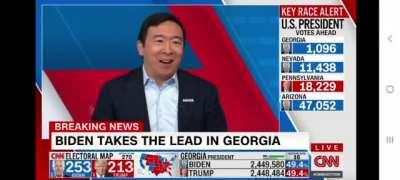 Andrew Yang happy on CNN this morning as GA flips blue