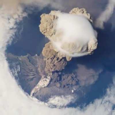 Volcano eruption from space as seen from the ISS