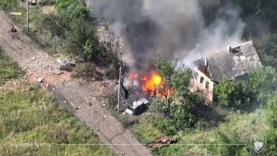 The International Legion of Defense of Ukraine discovered and destroyed a Russian Army warehouse of ammunition, fuels, and lubricants in the area of the settlement of Zaitsevo. According to intercept calls, the Russian formations tried to store 82mm and 1