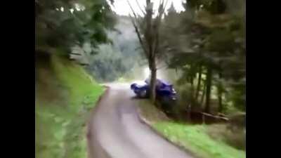 Rally Car Goes Too Wide on the Turn